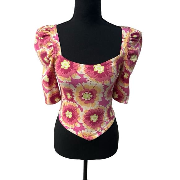 NWT! Free People Give Me More Floral Half Sleeve Crop Top - Size XS - Picture 6 of 9